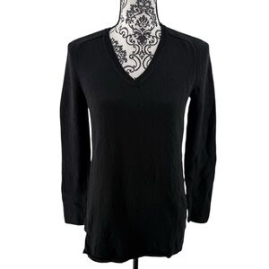 J.Jill Black Textured Knit V-Neck Sweater Soft Cotton Blend Classic Long Sleeve